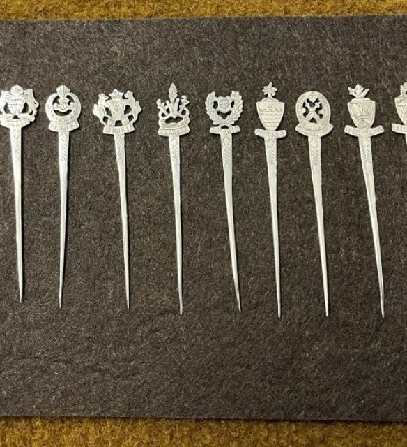Vintage Set of 11 Malaysian Silver State Crest Pins