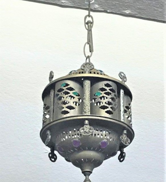 Pierced Brass and Cabochon Lamp Shade