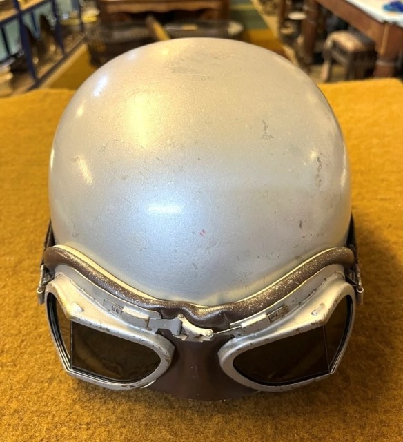 Vintage "The Kett" Pudding Basin ACU / TT Motorcycle Helmet and Aviator Goggles