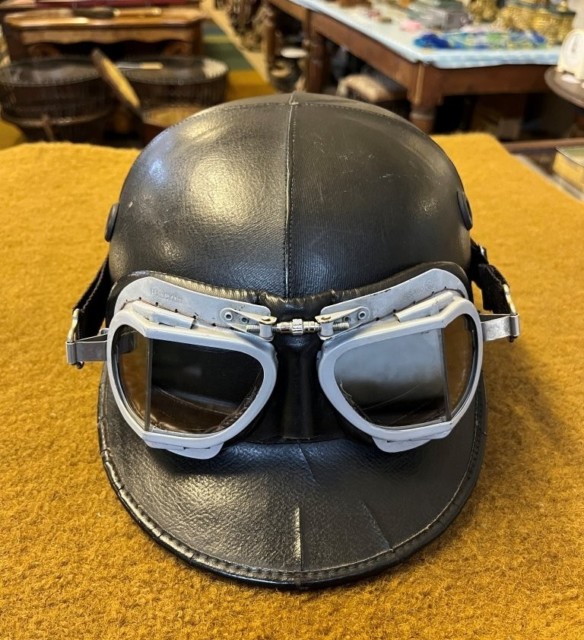 Vintage Racing Motorcycle Helmet and Halcyon Aviator Goggles