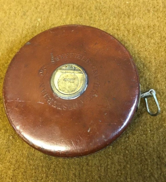 Vintage Chesterman's Leather & Brass Tape Measure 100 Feet