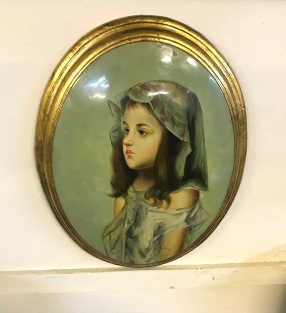 Vintage Convex Oval Portrait of a Girl