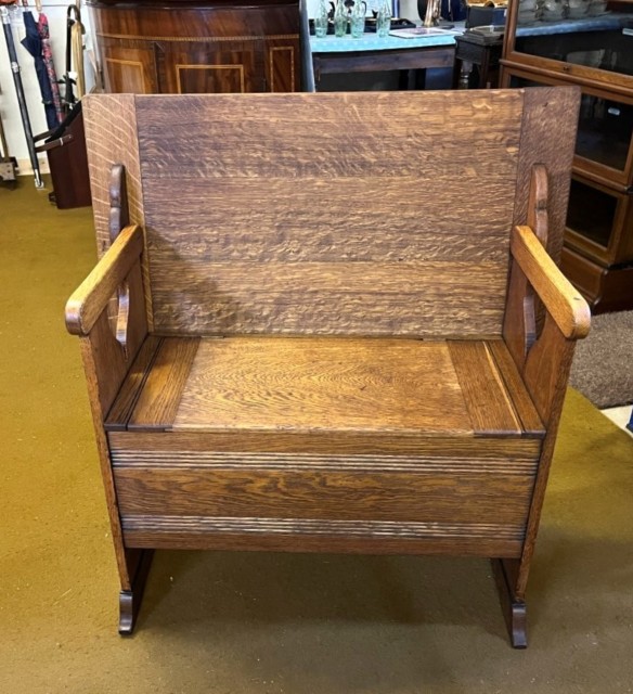 Arts and Crafts Golden Oak Metamorphic Hall Settle / Monks Bench by Liberty & Co of London