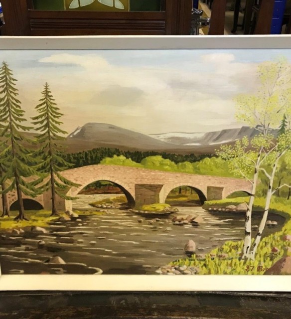 Oil Painting "Old Bridge of Dee" Invercauld By E.I.Brown