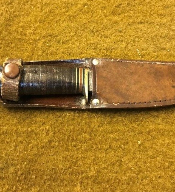 Vintage Leather Handled William Rogers I Cut My Way Knife in Leather Sheath