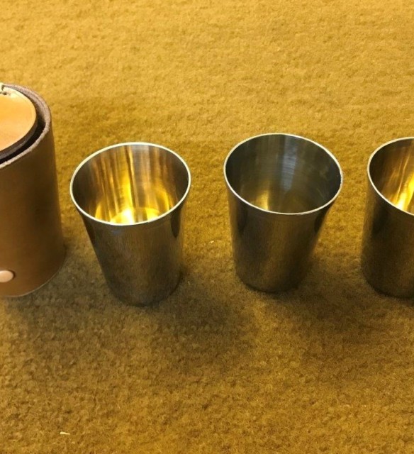 Vintage Set of 3 Silver Plated Gilt Stirrup Cups in Leather case Carmichael Hull