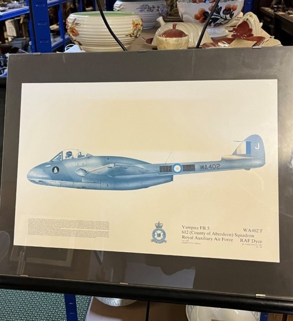 Vintage Print of a De Havilland Vampire FB.5 from 612 (County of Aberdeen) Squadron Royal Auxiliary Air Force RAF Dyce