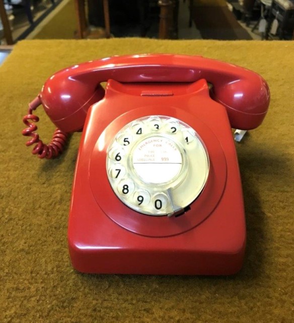 Vintage Red GPO 746F Rotary Dial Telephone Converted for BT Wall Socket and in Full Working Order