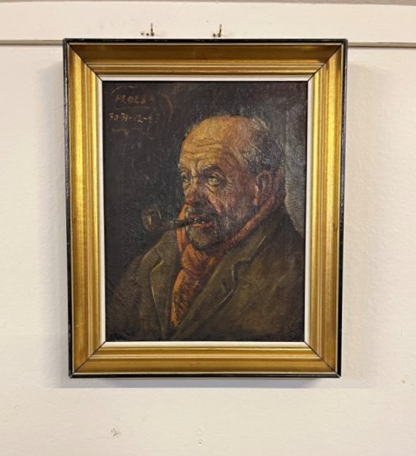 Vintage Dutch Oil Painting Portrait of Man Smoking a Pipe