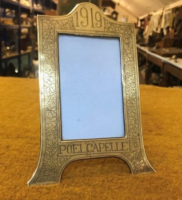 WW1 Trench Art Easel Photo Frame Commemorating Poelcapelle British Cemetery