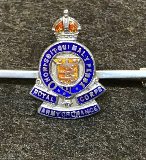 Vintage Royal Army Ordnance Corps Silver & Enamel Sweetheart Badge
